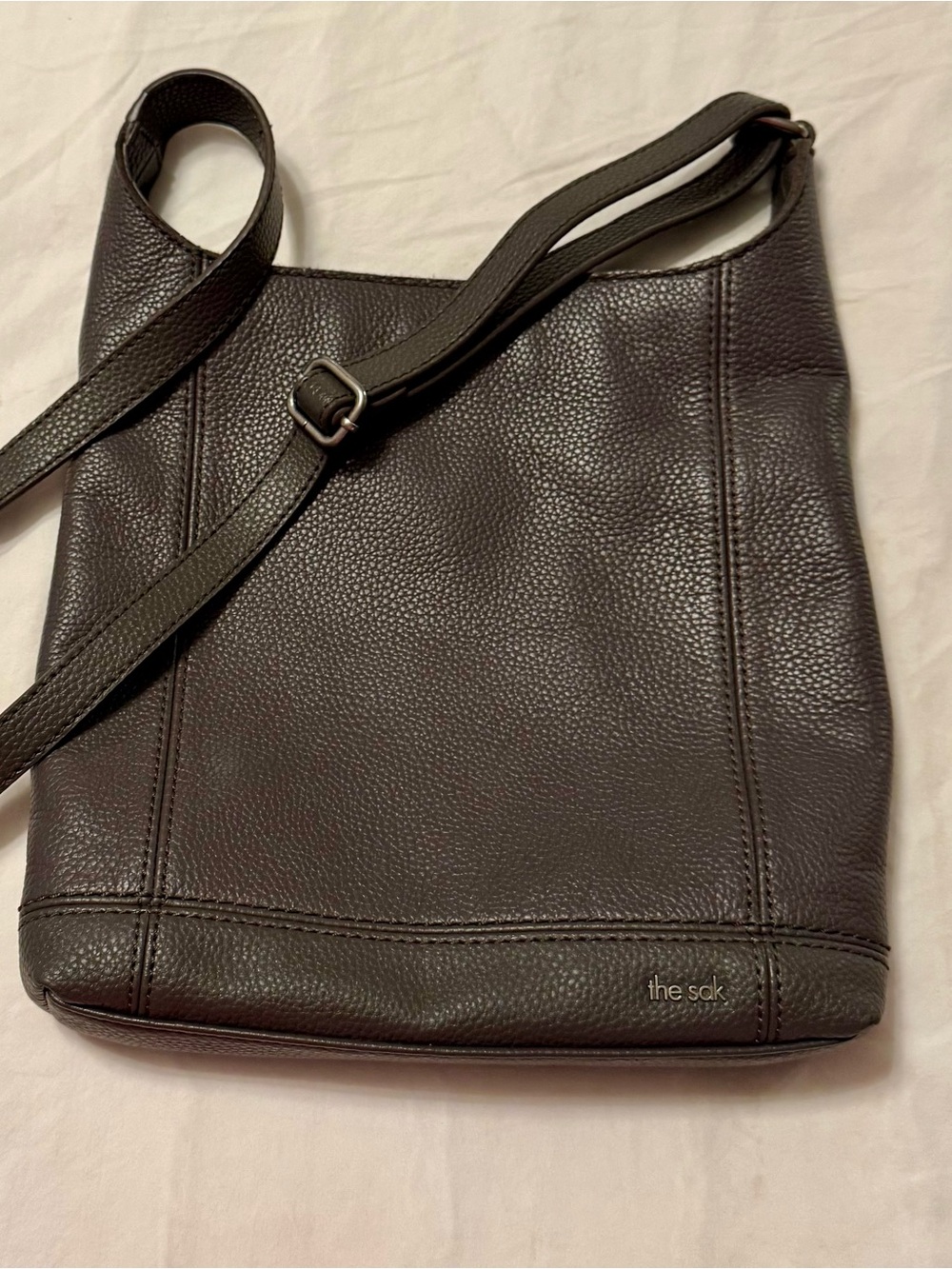 The Sak Gray Pebbled Leather Messenger Crossbody
